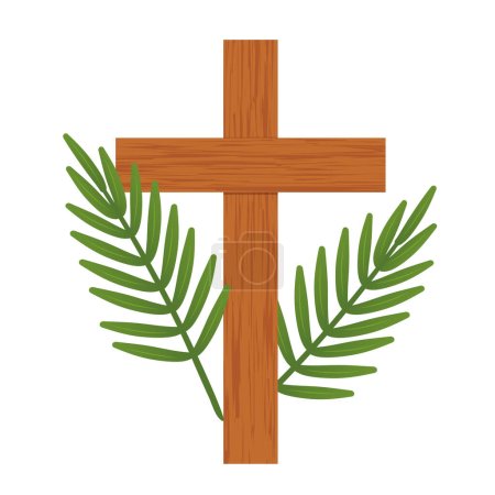 Ilustración de Hojas de palma y cruz de madera, Pascua, Domingo de Ramos símbolo vector ilustración - Imagen libre de derechos