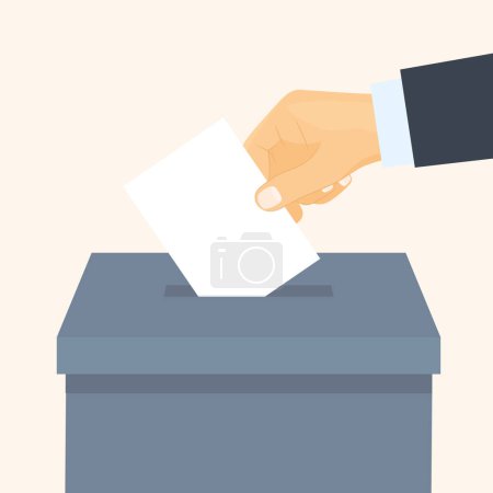 Ilustración de Mano insertando una papeleta de votación en la caja de votación - ilustración vectorial - Imagen libre de derechos