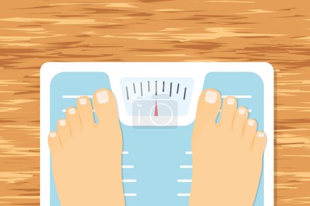Illustration for Feet standing on bathroom scales,  top view- vector illustration - Royalty Free Image