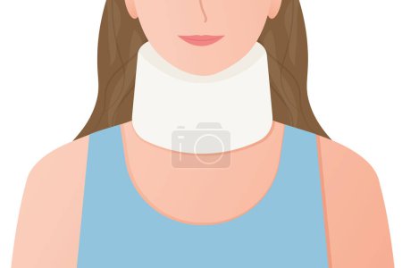 Ilustración de Mujer con lesión en el cuello con cuello ortopédico- vector ilustración - Imagen libre de derechos