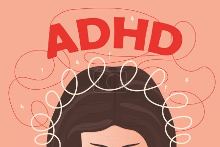 Ilustración de TDAH Concepto de Trastorno por Déficit de Atención e Hiperactividad; ilustración de vectores de salud mental - Imagen libre de derechos