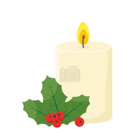 Téléchargez les illustrations : Avent, bougie de Noël avec houx berry- illustration vectorielle - en licence libre de droit