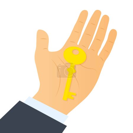 Illustration for Businessman's hand holding golden key- vector illustration - Royalty Free Image