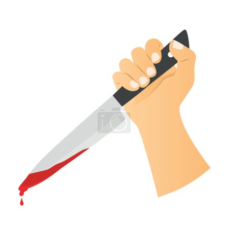 hand holding kitchen knife with blood, alarming suggests the possibility of the knife being associated with violence or crime, evoking feelings of unease or threat- vector illustration