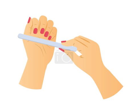 filing nails, manicure process- vector illustration