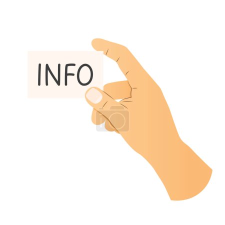 Hand hält Notiz mit Informationswort; könnte in Präsentationen, Websites oder Bildungsmaterialien zur Kommunikation und Weitergabe von Informationen - Vektor-Illustration verwendet werden