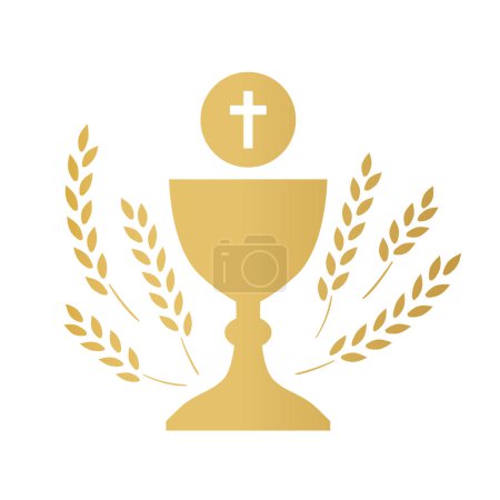 Illustration for Golden holy communion chalice and wheat ears; design element for first holy communion invitations and greeting cards - vector illustration - Royalty Free Image