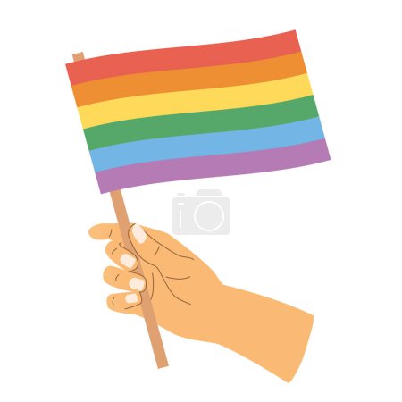 Téléchargez les illustrations : Main tenant le drapeau LGBT, symbolisant l'unité, l'égalité et la visibilité pour la communauté transgenre ; parfait pour les événements de fierté, les campagnes de justice sociale ou les publications sur le thème de la diversité illustration vectorielle - en licence libre de droit