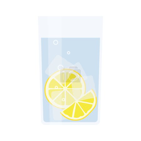 Glas Wasser mit Zitronenscheiben und Eiswürfeln; tägliches Hydratationskonzept; perfekt für gesundheitsbezogene Blogs, Wellness-Publikationen oder Lifestyle-Webseiten - Vektorillustration