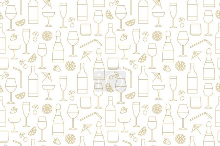 nahtloses Muster mit alkoholischen Getränken und Cocktails; Iieal für Bar-Menüs, Party-Einladungen oder Cocktail-thematische Merchandising-Vektorillustration