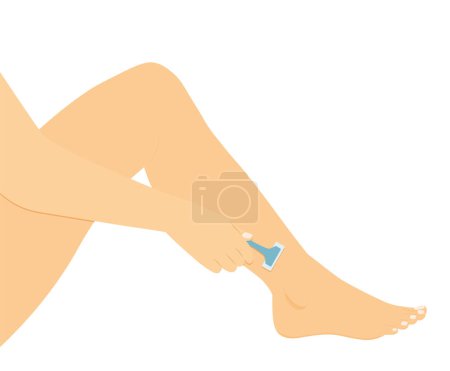 woman shaving leg with razor- vector illustration