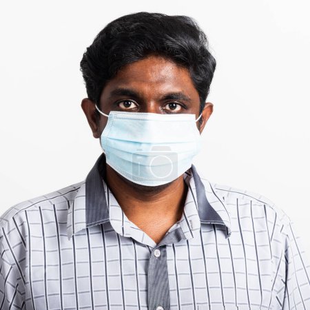 Photo for Asian happy portrait young black man wearing face mask protective from virus coronavirus epidemic or air pollution looking camera, studio shot isolated on white background, stop COVID-19 concept - Royalty Free Image