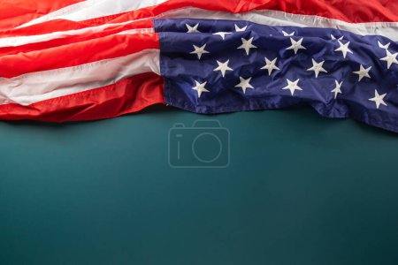 Photo for USA flag for Memorial day on abstract blue background, Banner template design of presidents day concept, above flag of United States American with copy space, Presidents Day, holiday background - Royalty Free Image