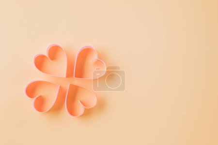 Foto de Happy Valentines Day. Above pink ribbon heart shaped decorative symbol isolated on pastel background, love romance concept, template banner design with copy space, Mother, Woman day - Imagen libre de derechos