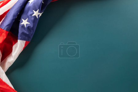 Photo for Above flag of United States American with copy space, Presidents Day, Top view USA flag for Memorial day on abstract blue background, Banner template design of presidents day concept - Royalty Free Image