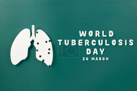 Foto de World tuberculosis day. Lungs paper cutting decorative symbol on green background, copy space, concept of world TB day, no tobacco, banner background, respiratory, lung cancer awareness, 24 March - Imagen libre de derechos