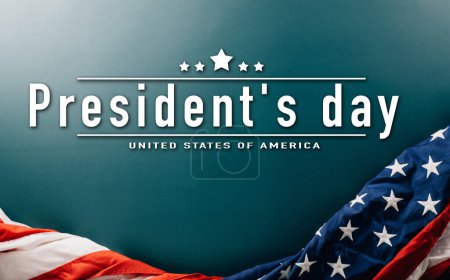 Foto de USA flag for Memorial day on abstract blue background, Banner template design of presidents day concept, above flag of United States American with copy space, Presidents Day, holiday background - Imagen libre de derechos