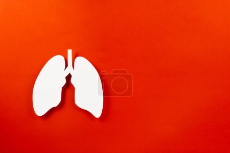 Photo for World tuberculosis day. Lungs paper cutting decorative symbol on red background, copy space, concept of world TB day, no tobacco, banner background, respiratory, lung cancer awareness, 24 March - Royalty Free Image
