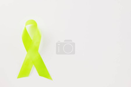 Foto de Green awareness ribbon of Gallbladder and Bile Duct Cancer month isolated on white background with copy space, concept of medical and health care support - Imagen libre de derechos