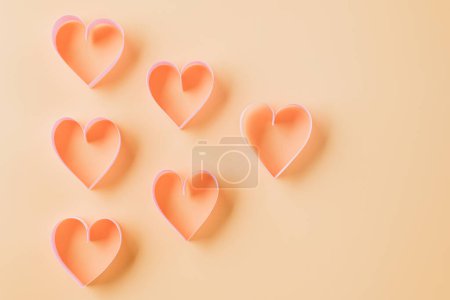 Photo for Happy Valentines Day. Above pink ribbon heart shaped decorative symbol isolated on pastel background, love romance concept, template banner design with copy space, Mother, Woman day - Royalty Free Image