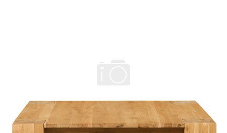 Photo for Wooden table top surface isolated over white background. Solid wood furniture close view 3D illustration. Table top cooking presentation template - Royalty Free Image
