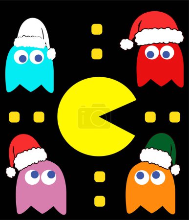 Téléchargez les photos : Nouvel An Noël Pac-Man avec ses ennemis jeu vintage - en image libre de droit