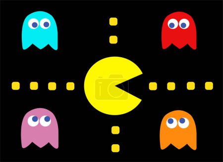 Téléchargez les photos : Pac-Man avec ses ennemis jeu vintage - en image libre de droit
