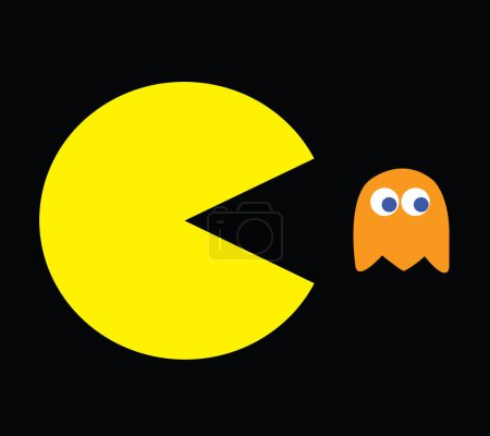 Téléchargez les photos : Illustration de Pac-Man. Illustration vectorielle de jeu vidéo rétro avec Pac-Man et son ennemi - en image libre de droit