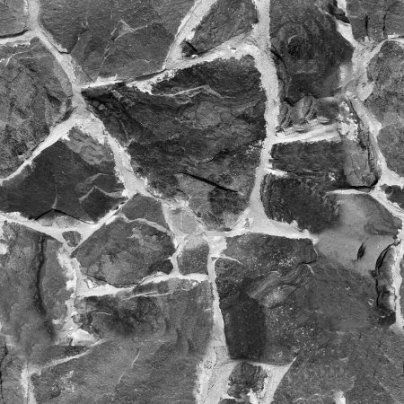 Téléchargez les photos : Modèle de pierre sans couture. Vieux mur en pierre texture monochrome noir et blanc - en image libre de droit