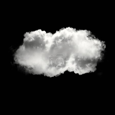 Téléchargez les photos : Nuage blanc doux volant isolé au-dessus de l'illustration de fond noir. Dessin en nuage unique, rendu 3D - en image libre de droit