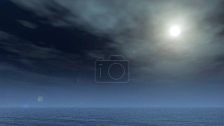 Téléchargez les photos : Ciel nocturne et fond marin, pleine lune, illustration 3D d'un océan naturel, fond sombre - en image libre de droit