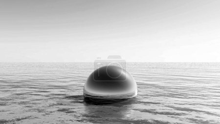 Glaskugel im endlosen Meer, 3D-Illustration