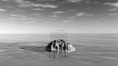 Meteorite or asteroid stone swimming in the ocean, 3D illustration