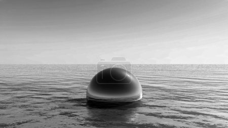 Glaskugel im endlosen Meer, 3D-Illustration