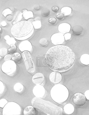 Stapel bunter Pillen, medizinischer Hintergrund. Tabletten, die für verschiedene Krankheiten verschrieben werden, Gesundheitshintergrund, bunte Pillen. Medizinisch-konzeptioneller Hintergrund