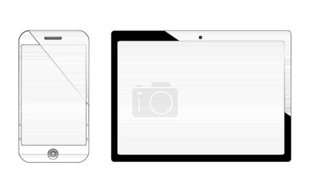 Téléchargez les photos : Formes d'appareils mobiles, un smartphone et une tablette isolés sur fond blanc, illustration vectorielle d'appareils électroniques modernes - en image libre de droit