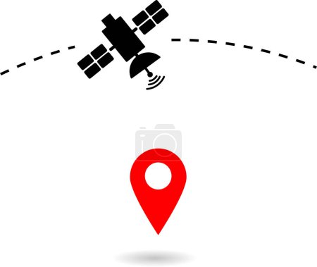 Téléchargez les illustrations : Satellite GPS navigation pictogram, vehicle navigation technology. Broadcasting vector illustration - en licence libre de droit