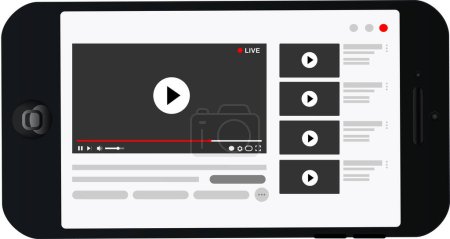 Ilustración de Video streaming service on a smartphone display vector illustration, broadcasting multimedia video player pictogram - Imagen libre de derechos