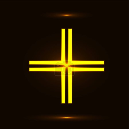 Téléchargez les illustrations : Golden Gamma cross symbol over black background. Glowing cross icon vector illustration - en licence libre de droit