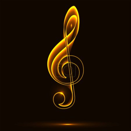 Téléchargez les illustrations : Golden fire treble clef icon isolated over black background. Musical vector icons for websites, musical apps and decoration purposes - en licence libre de droit