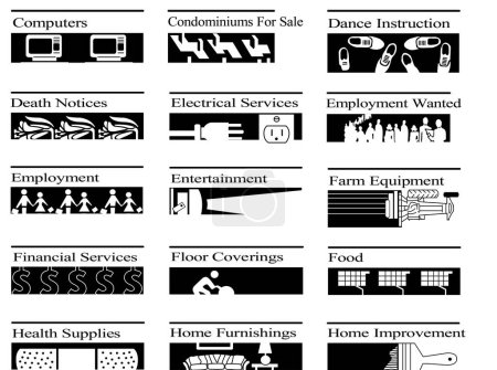 Anzeigen und Kleinanzeigen Kopfzeilen Icons Set, Werbung Vektor Piktogramme Sammlung