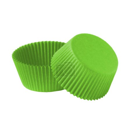 Ilustración de Formas de cupcake de papel verde para hornear aisladas sobre fondo blanco, formas de panecillos fotografía de objetos, pastelería formas de hornear clipart - Imagen libre de derechos