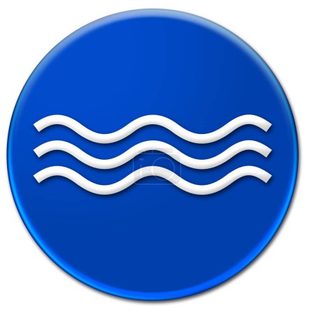 Ilustración de ondas blancas sobre un botón azul aislado sobre fondo blanco
