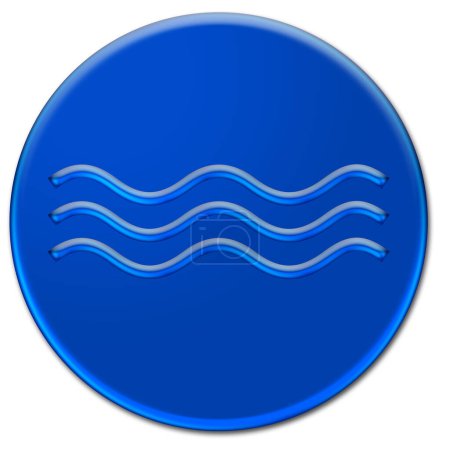 Ilustración de ondas vidriosas azules sobre un botón azul aislado sobre fondo blanco
