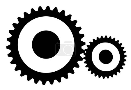 Illustration for Two black and white gears rotating, conceptual illustration - Royalty Free Image