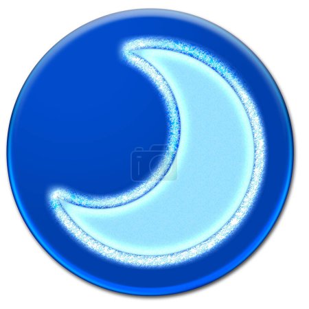 Illustration of frozen moon on a blue button isolated over white background