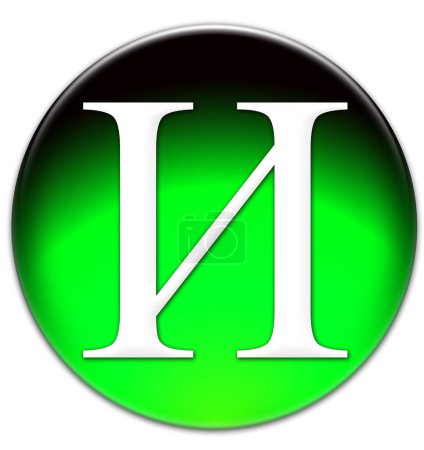 Letra "I" en Russian Times New Roman tipo de letra sobre un botón verde vidrioso aislado sobre fondo blanco
