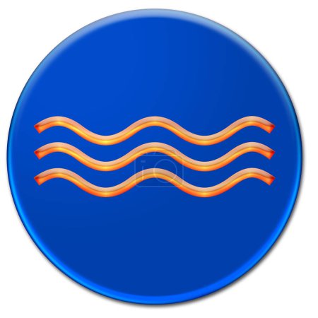 Ilustración de ondas metálicas naranjas sobre un botón azul aislado sobre fondo blanco

