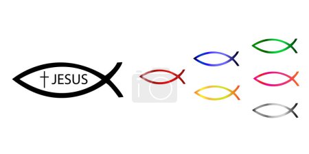 Ichthys Christian sign collection, Jesus Christ symbol as a fish shape