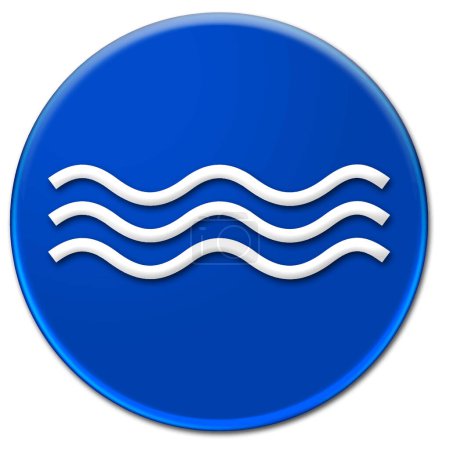 White waves on a blue button isolated over white background, waves mobile icon vector illustration 